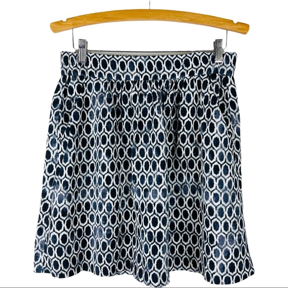 Loft blue cream linen boho preppy geometric midi skirt